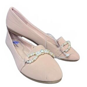 Forever Comfort Pink Pearl Embellished Pointed Toe Slip On Loafer Flats See Pics
